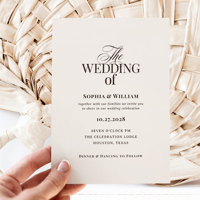 Invitación Simple Luxe Marfil y Marrón | Boda Neutral (Subido por el creador)