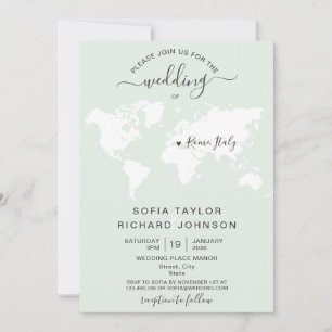 Invitación Simple Mapa Mundial de Destino de Boda Minimalista