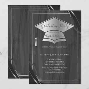 Invitación Simple Marco Gorra de Graduación Plateada,Gris Gra