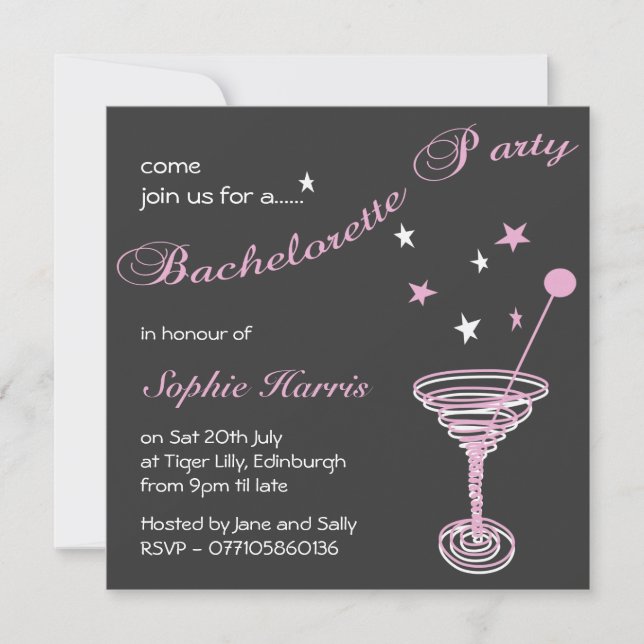 Invitación Simple Martini Swirl Bachelorette Party (Anverso)