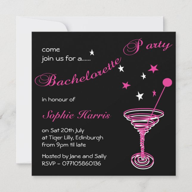 Invitación Simple Martini Swirl Bachelorette Party (Anverso)