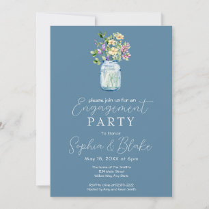 Invitación Simple Mason Jar Bouquet Blue Engagement Party