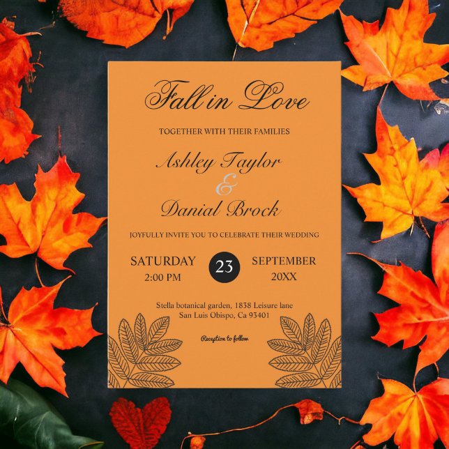 Invitación Simple matrimonio de caída de Naranja quemado rúst (Subido por el creador)