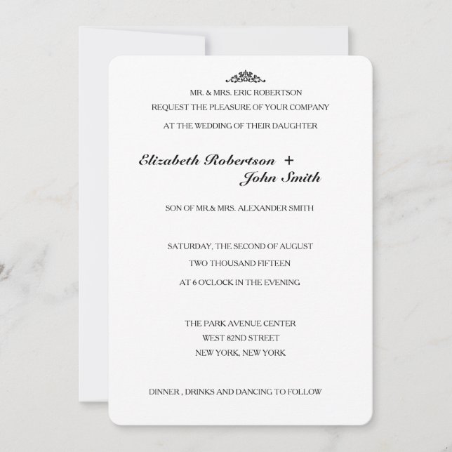 Invitación Simple matrimonio elegante (Anverso)
