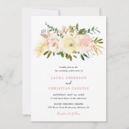 Invitación Simple matrimonio elegante de flores rosadas de Ru