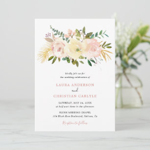 Invitación Simple matrimonio elegante de flores rosadas de Ru