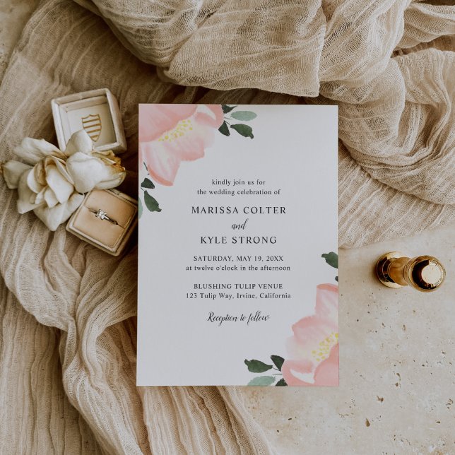 Invitación Simple matrimonio elegante de flores rosadas de Ru (Subido por el creador)