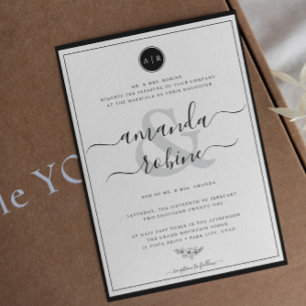Invitación Simple matrimonio elegante en blanco y negro