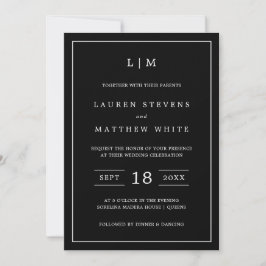 Invitación Simple matrimonio elegante monograma negro