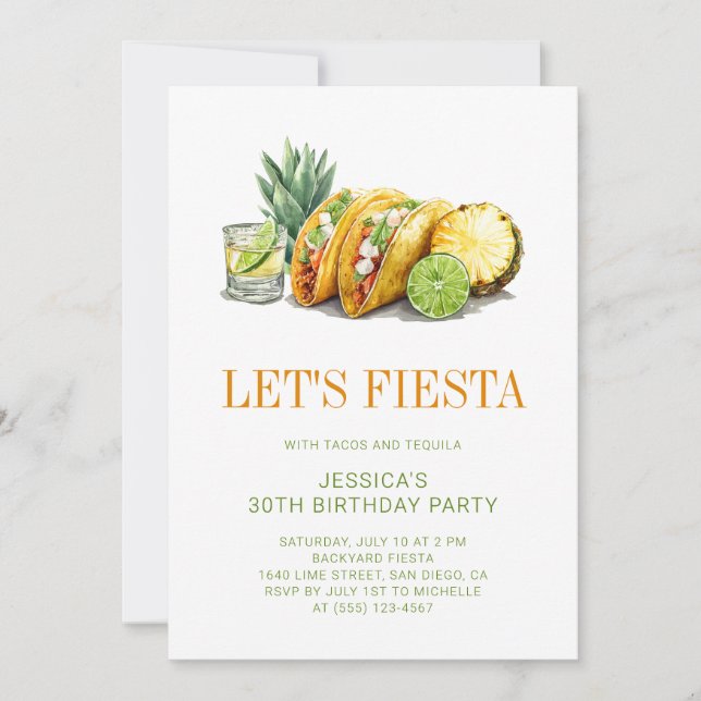 Invitación Simple Mexican Tacos Fiesta 30th Birthday Party (Anverso)