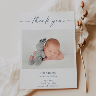 Invitación Simple Minimal Elegant Baby Photo Thank You Card