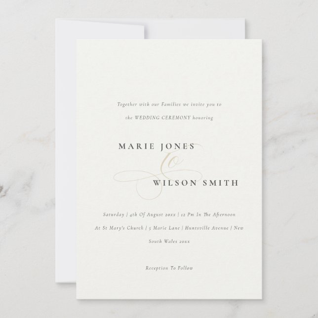 Invitación Simple Minimal Elegant Script Black White Wedding (Anverso)