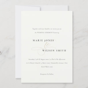 Invitación Simple Minimal Elegant Script Black White Wedding