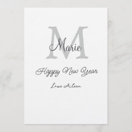 Invitación simple minimal happy new year monogram gray name 