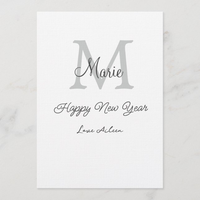 Invitación simple minimal happy new year monogram gray name  (Anverso)