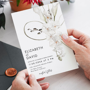 Invitación Simple Minimalismo Floral Orquídea Elegante Boda