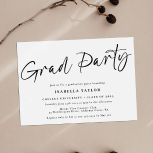 Invitación Simple Minimalismo Guión Negro Partido de Graduaci