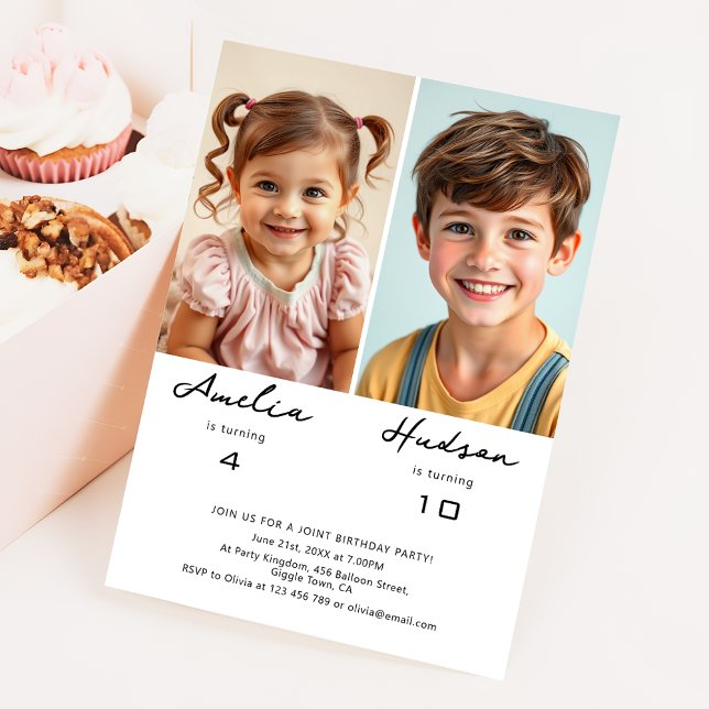 Invitación Simple Minimalist Siblings Birthday Party Photo (Subido por el creador)