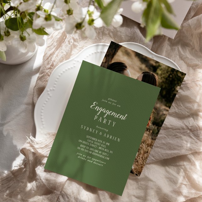 Invitación Simple Minimalista|Dark Sage Photo Engagement Part (Subido por el creador)