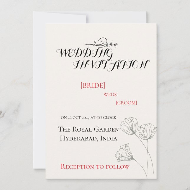 Invitación Simple Minimalista de Boda (Anverso)