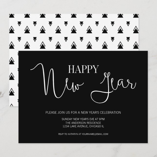 Invitación Simple Minimalista Fiesta de Nochevieja (Anverso / Reverso)