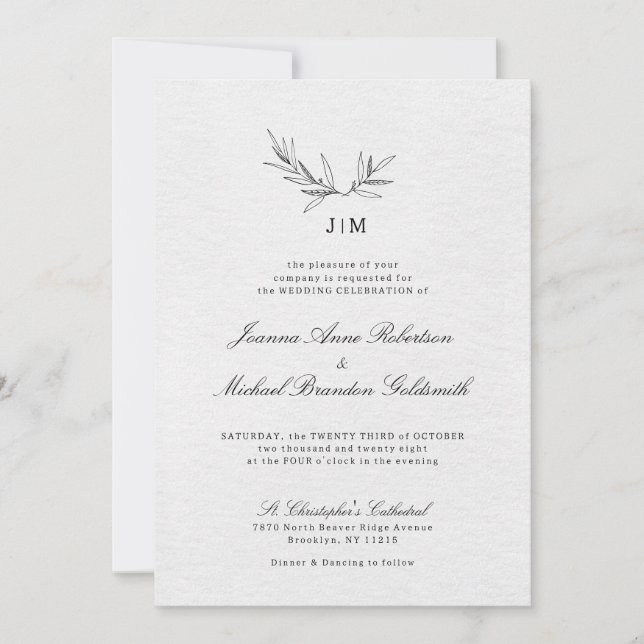 Invitación Simple Minimalista moderno Eucalyptus Olive Boda (Anverso)