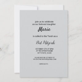 Invitación simple mínimo blanco clásico edi bat mitzvah