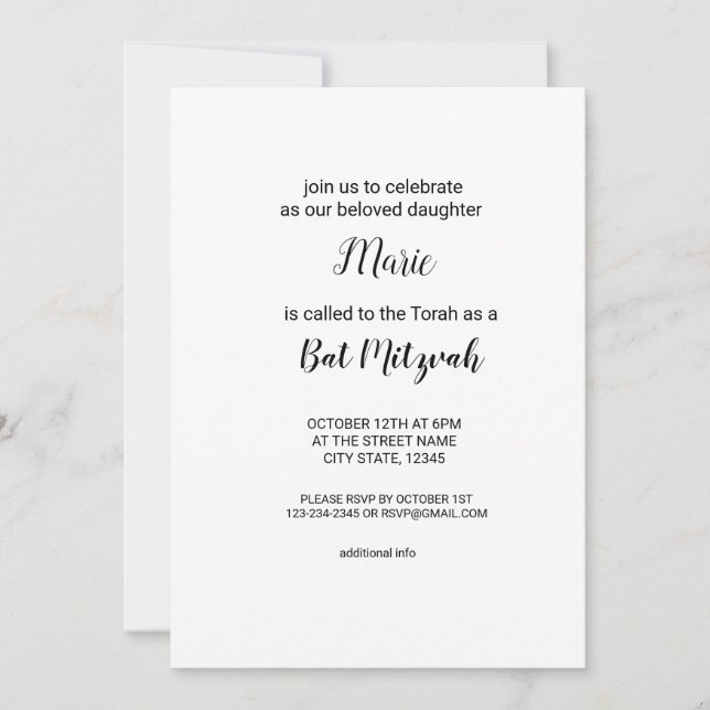 Invitación simple mínimo negro w agregar el nombre texto edit (Anverso)