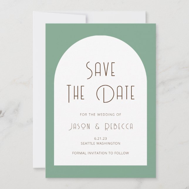 Invitación Simple Mínimo Sage Green Guardar El Boda De Fechas (Anverso)