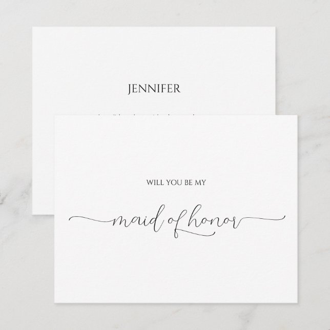 Invitación Simple Mínimo Script Maid of Honor Propuesta Card (Anverso / Reverso)