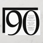 Invitación Simple, Miodern Black & White 90th Birthday Party<br><div class="desc">Crea tus propias invitaciones elegantes, modernas, en blanco y negro para la fiesta de cumpleaños número 90, con un gran número de '90' y los detalles fiestas en fuentes simples en negro sobre un fondo blanco sólido. Si necesitas ayuda para personalizar esto, por favor envíame un mensaje usando el botón...</div>