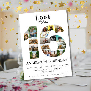 Invitación simple mirada quién es el cumpleaños de 16 Collage