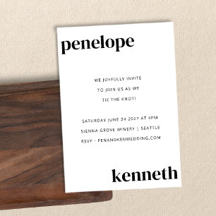 Invitación Simple Moda Blanca Negra Boda Moderno Todo En Uno