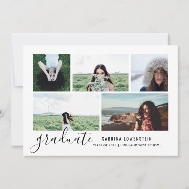 Invitación Simple Moda Casual Guión Graduado Cinco Foto (Anverso)