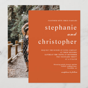 Invitación Simple Moda Minimalista Script Coral Photo Boda