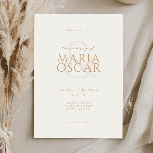 Invitación Simple Moda moderna Ivory Tan Boda