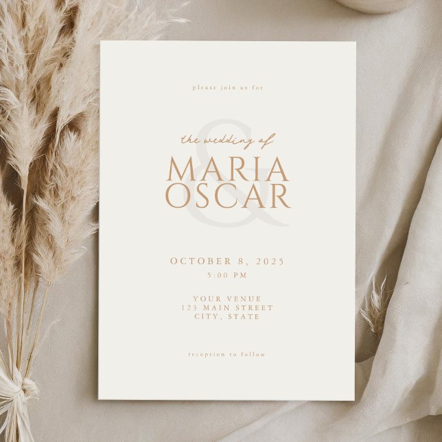 Invitación Simple Moda moderna Ivory Tan Boda (Subido por el creador)
