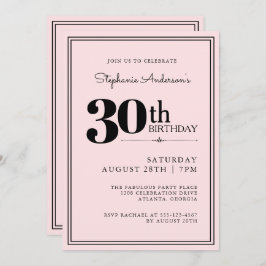 Invitación Simple Moda moderna rosa y negro 30 cumpleaños