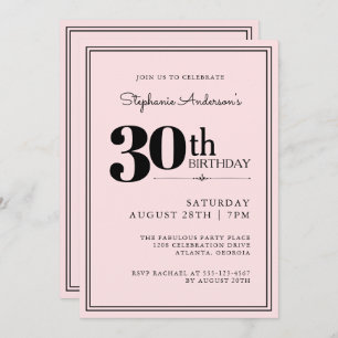 Invitación Simple Moda moderna rosa y negro 30 cumpleaños