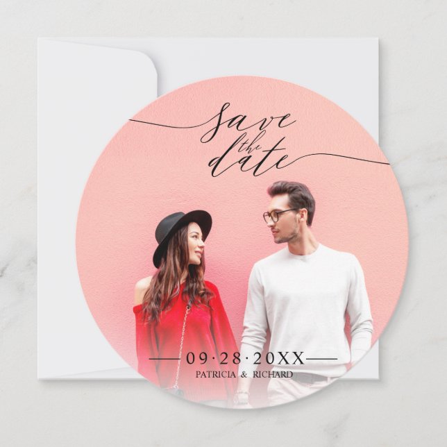 Invitación Simple Moda Script Wedding Guardar La Foto De Fech (Anverso)