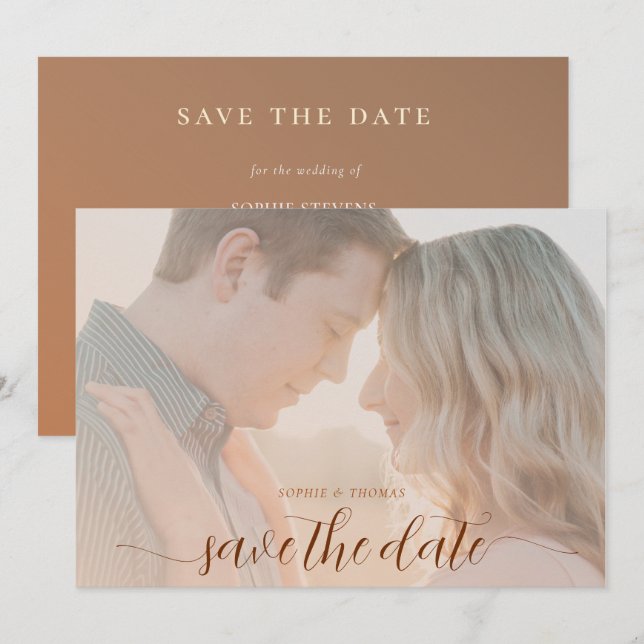 Invitación Simple Moda Terracotta Photo Wedding Guardar la fe (Anverso / Reverso)