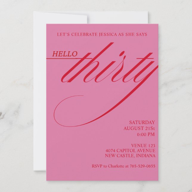 Invitación Simple Modern 30th Birthday (Anverso)