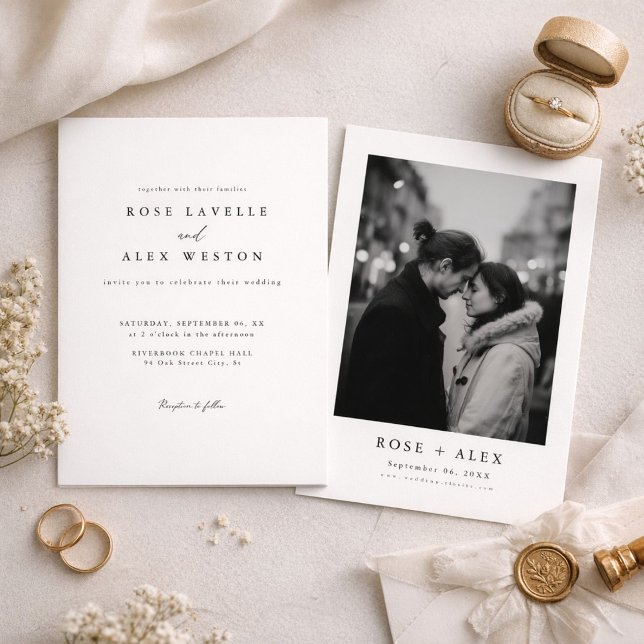 Invitación Simple Modern Black and White Photo Wedding (Subido por el creador)