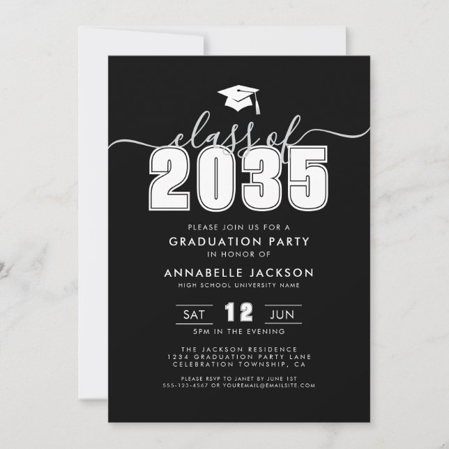 Invitación Simple Modern Black Graduation Party (Anverso)