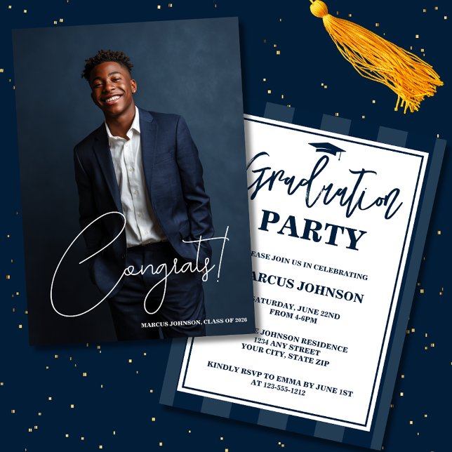 Invitación Simple Modern Blue Photo 2026 Graduation Party (Subido por el creador)