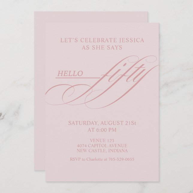 Invitación Simple Modern Caligraphy Fifty 50th Birthday Party (Anverso / Reverso)