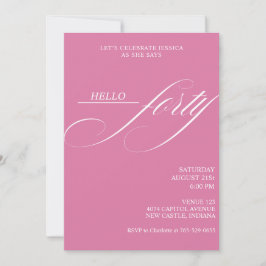 Invitación Simple Modern Caligraphy Forty 40th Birthday Party
