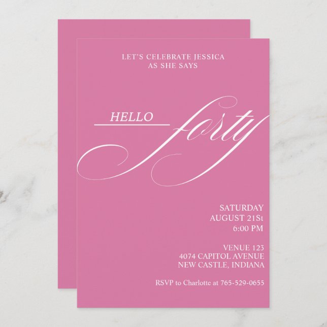 Invitación Simple Modern Caligraphy Forty 40th Birthday Party (Anverso / Reverso)