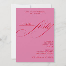 Invitación Simple Modern Caligraphy Forty 40th Birthday Party