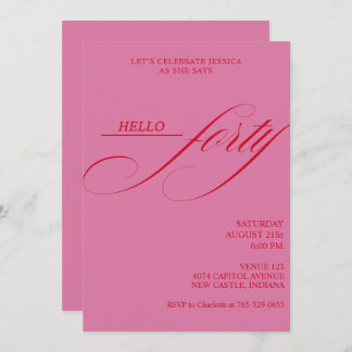 Invitación Simple Modern Caligraphy Forty 40th Birthday Party